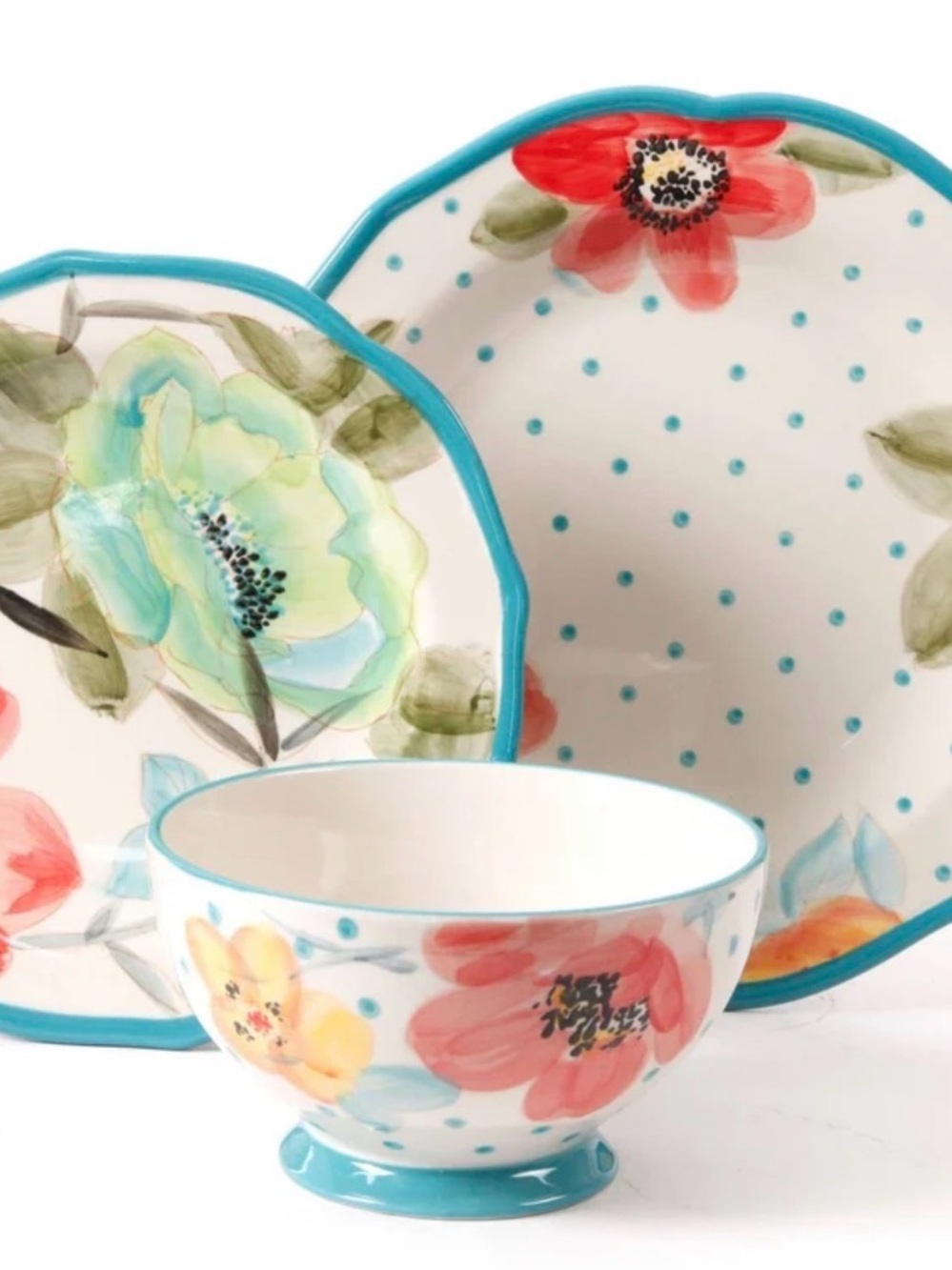 NWOT The Pioneer Woman Vintage Bloom 12-Piece Dinnerware Set, Turquoise Set #2